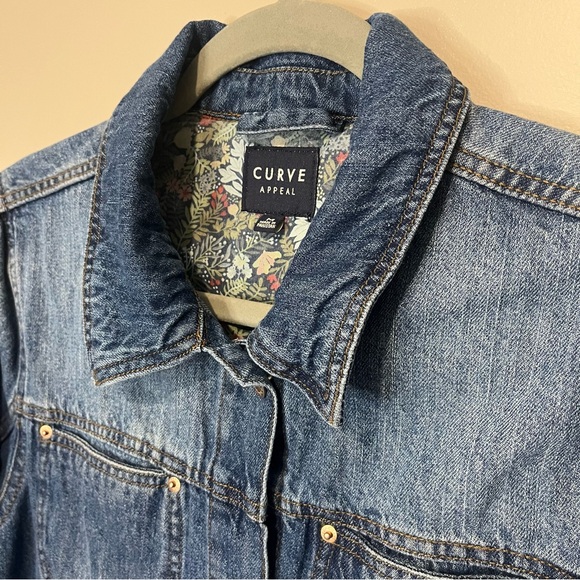 Curve appeal Jean jacket size Medium cotton denim top floral lining western - Picture 5 of 9